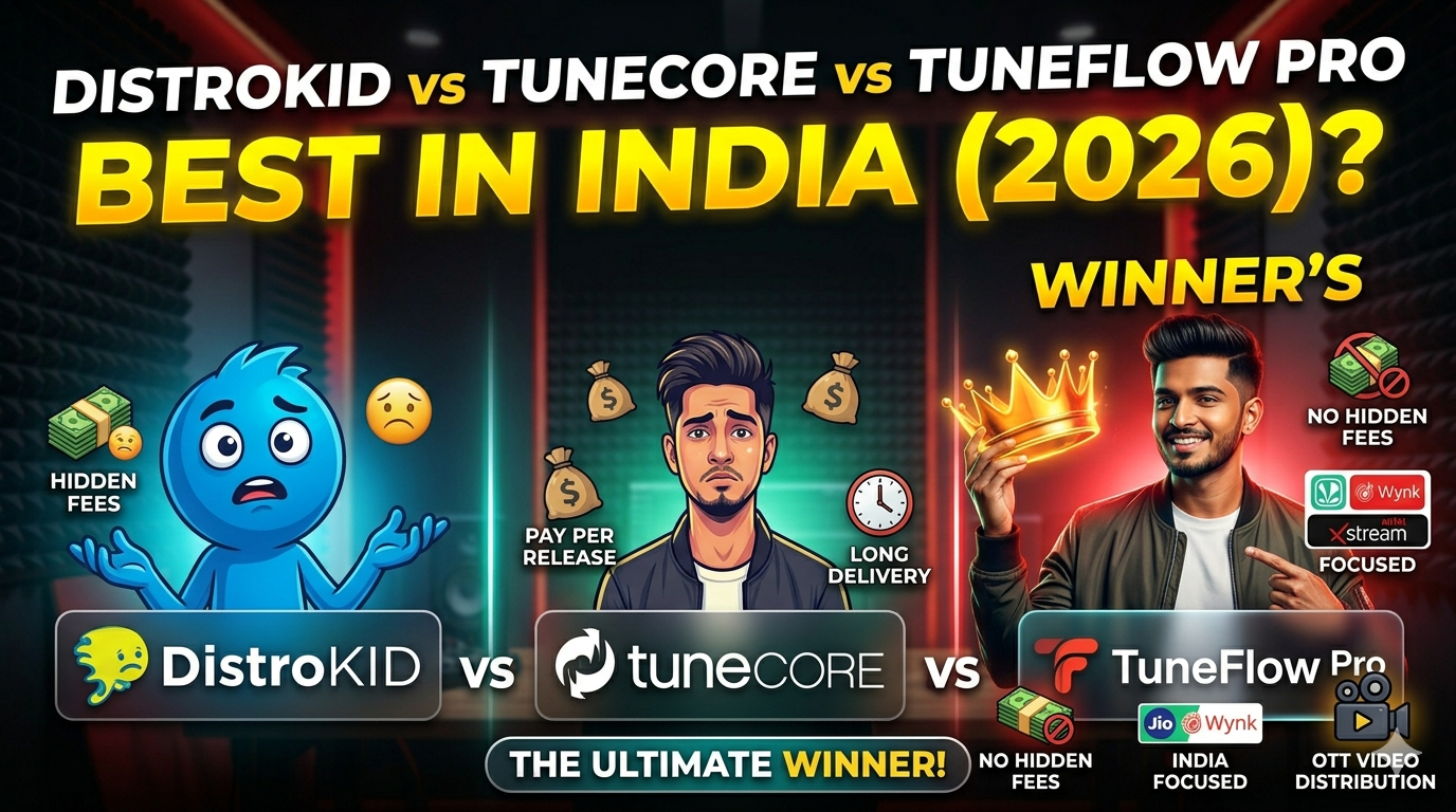 DistroKid vs TuneCore vs TuneFlow Pro: Which is the Best Music Distributor in India (2026)? Thumbnail
